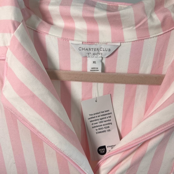 Charter Club NWT Pink and White Striped Pajama Shirt Nightgown Old Money XL - Picture 2 of 7
